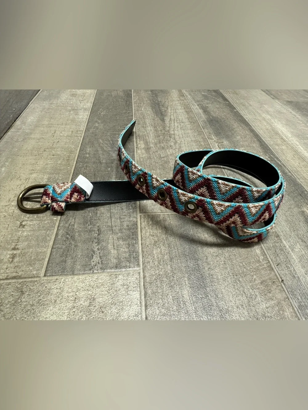 Turquoise & Brown Patterned Women's Belt Size 12 Hippie Boho Woven